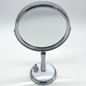 Chrome Bird on White Base Double Sided Magnification Makeup Desk Top Mirror